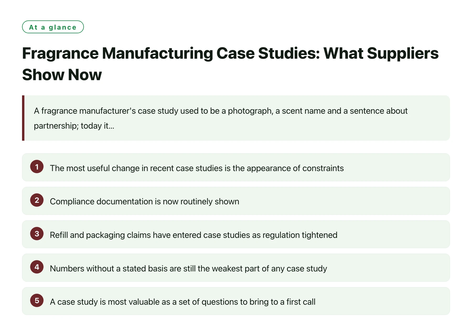 Fragrance Manufacturing Case Studies: What Suppliers Show Now——全文要点速览